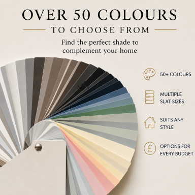 Colour palette showcasing over 50 shades for home décor options.